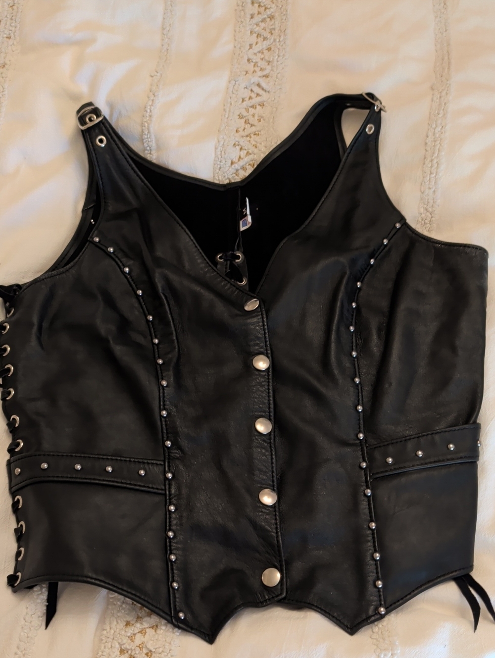 Black Studded Leather Women’s Vest Jacket